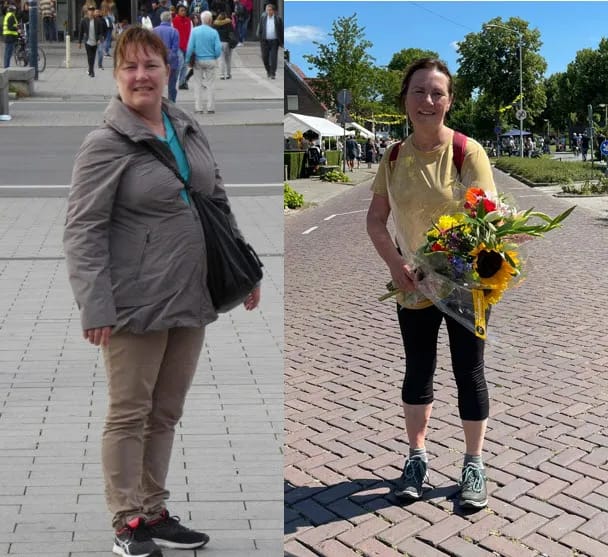 Lizette Tabak voor en na 20 kilo te zijn afgevallen