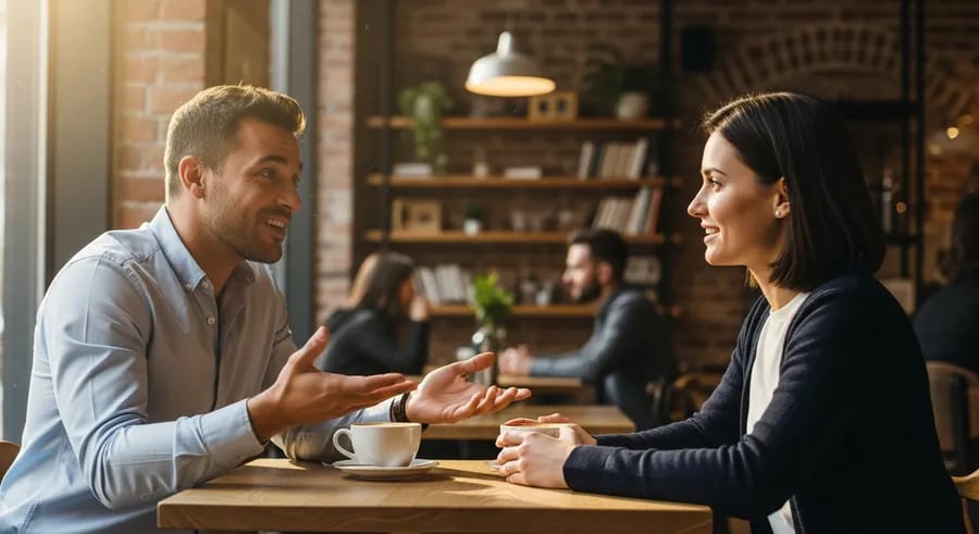 Vriendelijk gesprek tussen twee mensen bij koffie