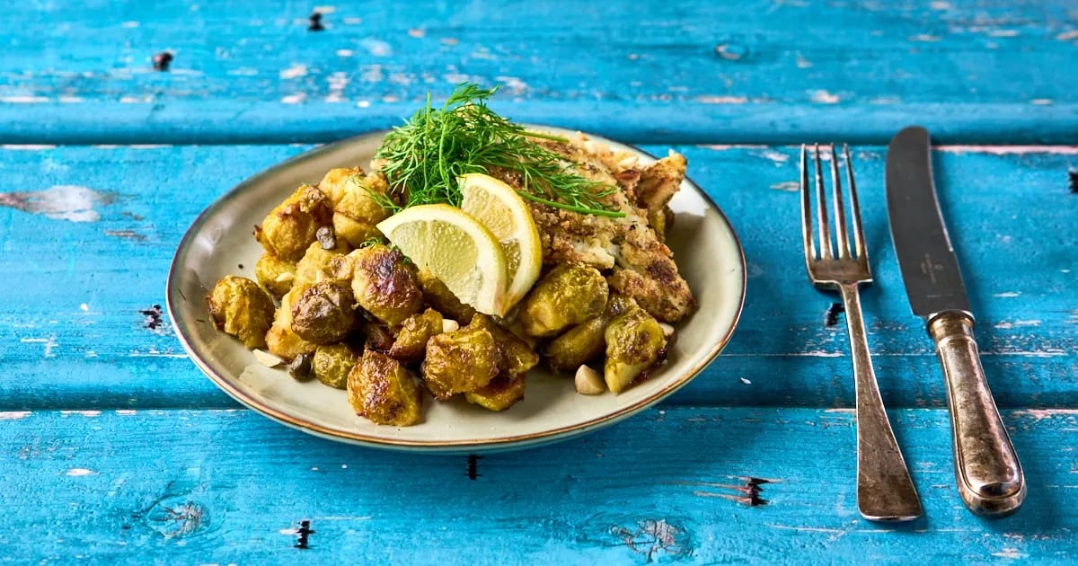 Gebakken scholfilet met geroosterde spruiten